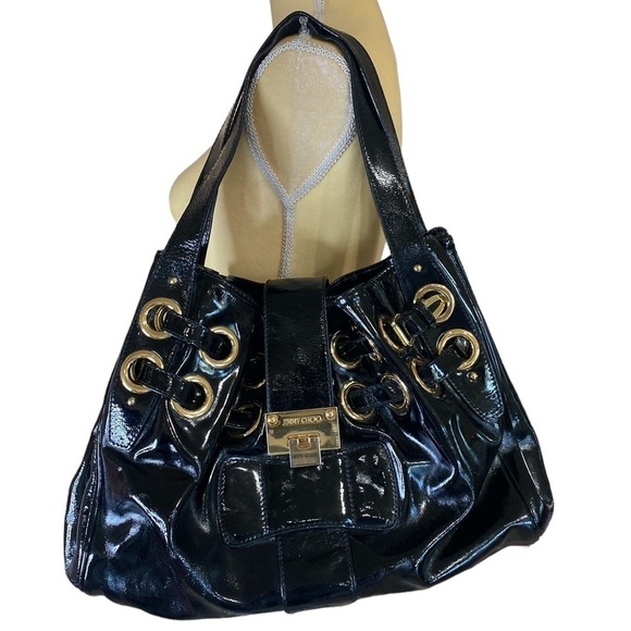 🎄JIMMY choo black crinkled patent leather large riki tote bag - Picture 4 of 14